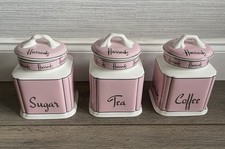 Harrods Pink Tea Coffee Sugar Storage Canisters  Fine China Made In UK Set Of 3