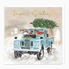 Whistlefish Christmas Card Off Road Land Rover Landy Jack Russell Tree Presents