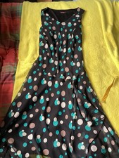 Ladies Savoir Dress Black with Green and White Spots Chiffon Overlay Size 16