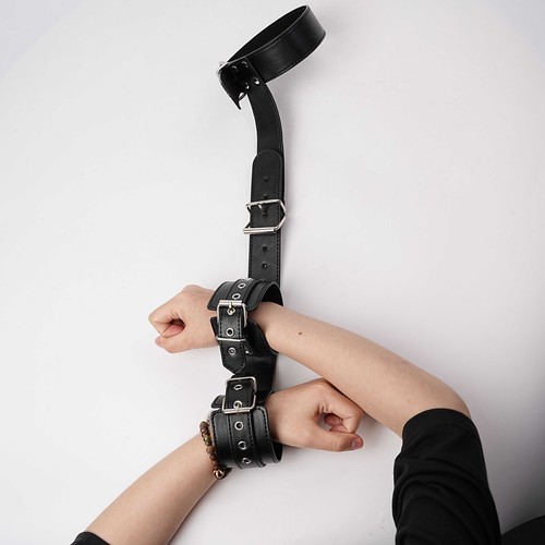 Leather bondage handcuffs - pu,