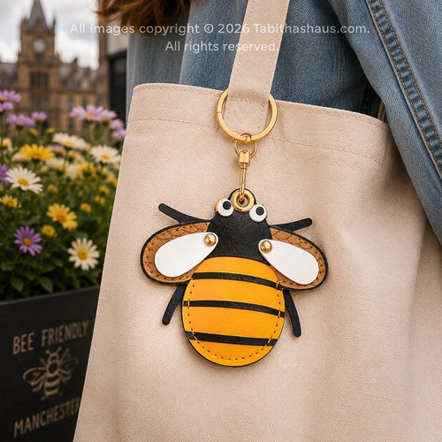 Bee bag charm faux - bee, leather