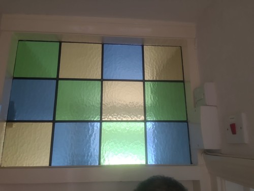 Pair art deco stained glass - stained,