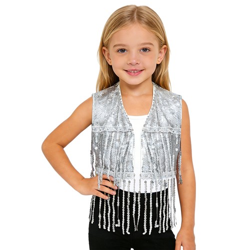 Girls sequin tassel vest - tassel,