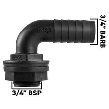 Water Butt Rain Barrel Tank Elbow Adapter 3/4" BSP - 3/4" Barbed Pipe Connector