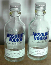 ABSOLUT  VODKA 50ml Miniature Empty GLASS Bottles ( x 2) from Columbia 5cl