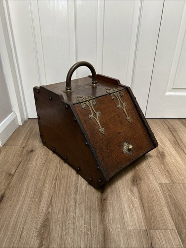 Antique wooden coal scuttle - wooden,