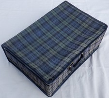 Vintage Folding Collapsible Suitcase Blue Tartan Material Mid Century Retro