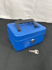 Helix Lockable Petty Cash Tin Money Box 1 Key Lift out tray Metal Blue Used
