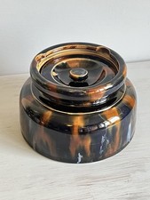 Antique Stoneware Ceramic Tobacco Jar. Burnt orange and blue.