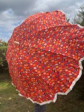 Vintage 1970's / 1980's Red Flags Pattern Garden Umbrella / Parasol - Great!
