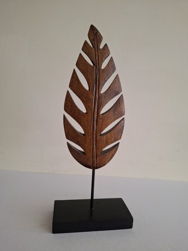 Wooden leaf sculpture black - wooden,