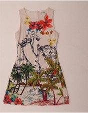DESIGUAL Womens A-Line Dress UK 12 Medium Off White Floral Hawaiian AC04