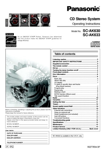 Panasonic ak630 ak633 - sa-ak630, cd