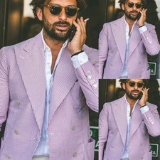 Men Seersucker Suit Peak Lapel