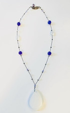 Moon Stone Pendant Necklace - Amythest Beads - Crystal - Silver 925 Clasp