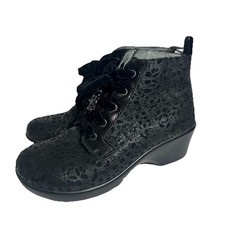 Alegria Eliza Delicut Leather Bootie Black Floral Lace Up Shoes - 37 / 7