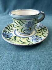 Vintage PORCHES Portugal Pottery CUP AND SAUCER Design - Blue/white/green VGC
