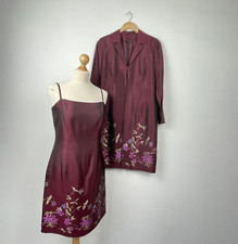 M&S St Michael Dress & Coat Mulberry Plum Fits UK 10 Vintage 90's Wedding Guest