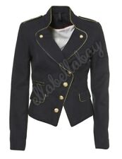 TOPSHOP Navy Gold Button Piped Military Nautical Asymmetric Vintage Blazer UK12