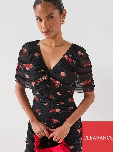 Very ruched floral mini - v,