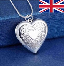 Double Heart Photo Locket Open Pendant 18 inch Necklace 925 Silver Hallmarked UK
