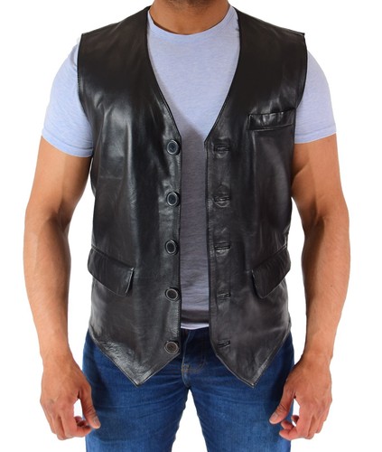 Mens real leather waistcoat - real,