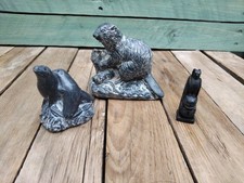 3 Stone Sculptures From Canada Wolf Seals Jolin Beavers Buma Totum