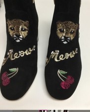 KATE SPADE LOVE Meow Black Suede Embellished Ankle Boots 10