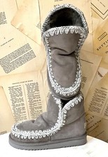 Free People MOU Glacier Boot Shearling Ankle Gray Wool Stitch Fur Line 36/6 NEW