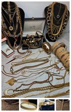 50 Items +Job Lot Vint.Gold Tone/Plated Jewellery inc.18k Rolled Gold Pl,DNKY,BX