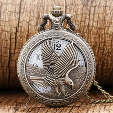 Retro Flying Eagle Unisex  Arabic Numerals Quartz Pocket Watch With Chain Gifts