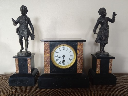 Antique clock garniture set - ,