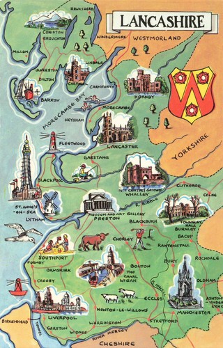 Lancashire map postcard - map,