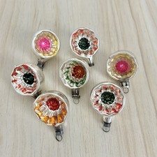 Vintage 7 Small Concave Glass Christmas Ornaments Tree Bauble Decorations