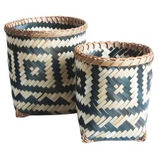 2Pcs Decorative Weaving Basket Woven Bamboo Basket Novelty Trash Can Bathroom Su