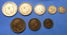 1902 Coronation Year Set King Edward VII 8 Coins Halfcrown - 1/4d Inc 5 Silver