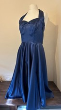 Vivien of Holloway Blue Satin Halterneck Circle Dress UK 18 fits small 16 or 14