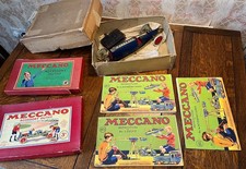 Vintage Blue & Gold Early Meccano Boxes Built Sport Car Parts Manuals Bundle
