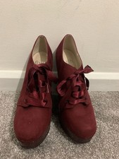 Faith - Women Lace Up Wedges Shoes UK Size 4 Red Velvet Material