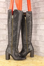 BLACK LEATHER BLOCK HEEL KNEE HIGH BOOTS SIZE 4 / 37 MODA IN PELLE USED CON