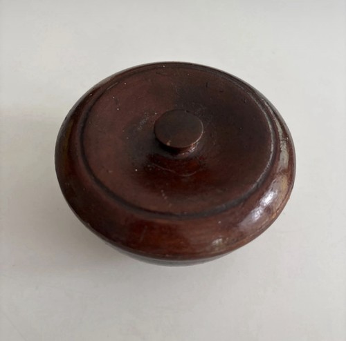 Small dark brown wooden lidded - brown,