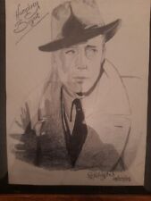 ORIGINAL PENCIL DRAWING CLASSIC HOLLYWOOD ACTOR HUMPHREY BOGART signed by artist