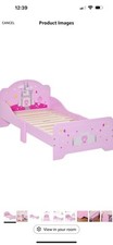 HOMCOM Kids Bed Princess Castle Theme w/Side Rails Slats For 3-6yrs Pink.