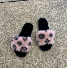 Womens  Flat Faux Fluffy Fur