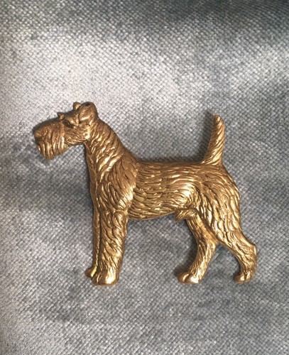 Vintage gold tone terrier dog - tone,