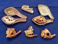 6 X ANTIQUE MEERSCHAUM PIPE / CHEROOT HOLDERS. BALLET DANCER, ZOUAVE,HORSE,FENCE