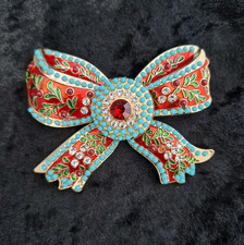 Large Multi Colour Bow Brooch Vintage Inspired Jewellery Gift Broach