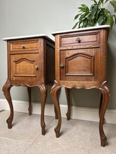 Stunning French Louis XV Style Oak Marble Top Bedside Tables Cupboards Cabinets