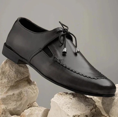 Handmade black leather - black, oxford