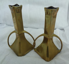 Beautiful Pair of brass  stylised Arts and Crafts bud vases rare examples